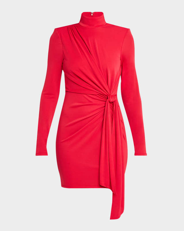 Joelene Long-Sleeve Gathered Knot Mini Dress